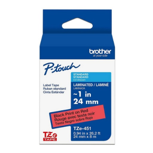 [PRI71013] Cinta Térmica Brother TZE451G Negro sobre Rojo 24 mm x 8 Metros