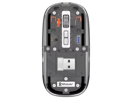 [KNM182998] Mouse Ergonómico BRobotix 6000823, Inalámbrico, Óptico, 1.600DPI, USB-C, Transparente