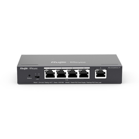 [NET304695] Switch Ruijie Gigabit Ethernet RG-ES205GC-P, 5 Puertos 10/100/1000Mbps (4x PoE), 10 Gbit/s, 2.000 Entradas - Administrable