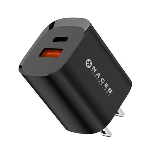 [ACC20123436] Cargador de Pared Naceb NA-0143 / USB-C + USB-A / GaN 35W / Compacto / Negro / Protección Múltiple / NA-0143