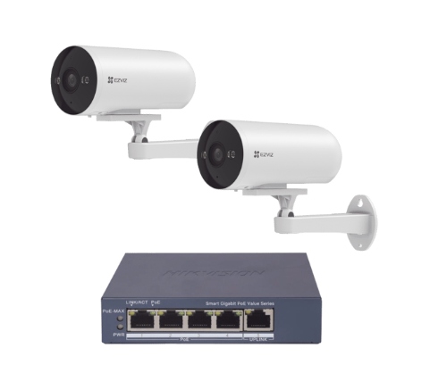 [SEC109825] EZVIZ Kit de Vigilancia CS-H5/3MP/POE/KS2 de 2 Cámaras IP Bullet WiFi