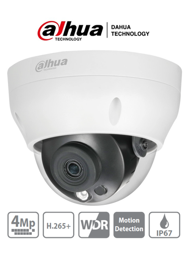 [SEC110274] Camara ip domo ipc-hdpw1431r1-s4 ip domo de 4 megapixeles/ lente de 2.8mm/ ir de 30 mts/ h.265/ wdr real/ ip67/ poe/ 3d dnr/ hlc
