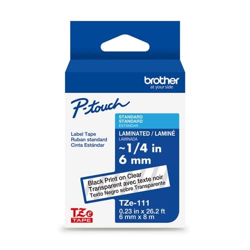 [PRI71373] Brother Cintas Y Etiquetas Cinta TZE111G Negro sobre Transparente, Transferencia Térmica, 6 mm x 8 Metros, 1 Pieza