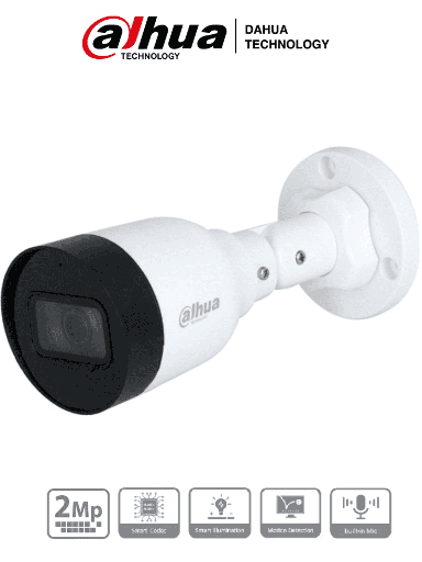 [AUD75297] Camara ip dahua ipc-hfw1230s1-a-s6 ip bullet de 2mp, lente de 2.8mm, ángulo de visión de 102 grados, micrófono integrado, compresión h.265+, ir de 30m, protección ip67, poe, dwdr