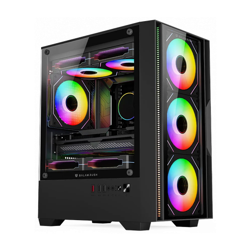 [CAB29904] Gabinete balam rush gamer compact mini torre nitrox edge pro crystal 4900c / max mb m-atx sin fuente / 1x usb a 3.0 + 2x usb a 2.0 + 4xfan 120mm argb 4 pin / panel izq cristal + frente cristal / negro