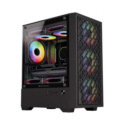 [CAB29905] Gabinete balam rush gamer compact mini torre nitrox edge aircool 4700a / max mb m-atx sin fuente / 1x usb a 3.0 + 2x usb a 2.0 + 4xfan 120mm argb 4 pin / panel izq cristal + frente mesh / negro