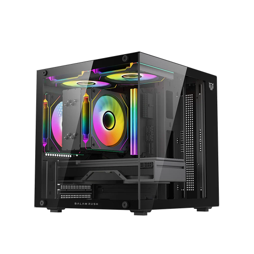 [CAB29906] Gabinete balam rush gamer compact mini torre tank glow mini 3500 / max mb m-atx sin fuente / 1x usb a 3.0 + 2x usb a 2.0 + 3xfan 120mm argb 4 pin / panel izq cristal + frente cristal / negro