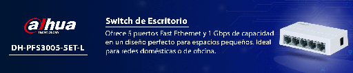 [NET305207] Dahua dh-pfs3005-5et-l - switch para escritorio 5 puertos/ fast ethernet 10/100/ diseño compacto/ capa 2/ switching 1 gbps/ velocidad de reenvio de paquetes 0.744 mbps/