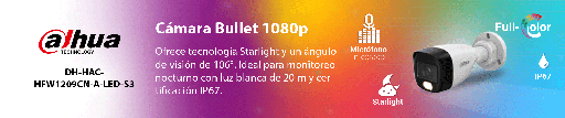 [AUD75336] Dahua hac-hfw1209cn-a-led-s3 - cámara bullet full color 1080p/ llente de 2.8 mm/ 107.8° de apertura/ micrófono integrado/ 30 metros de luz visible/ dwdr/ starlight/ ip67/ compatible con cvi/ahd/cvbs/ #lonuevo #mci1q125 #m1