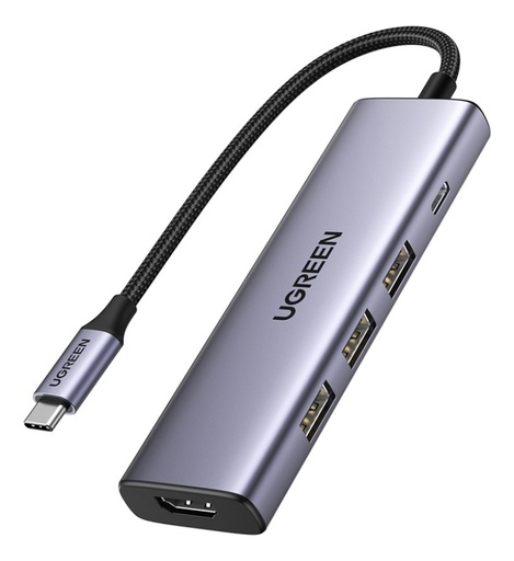 [SEC110578] Hub usb-c (docking station) 5 en 1 | hdmi 2.0 4k@30hz | 3 usb-a 3.0 (5gbps) | usb-c pd carga 100w | potente disipación de calor | chip de ultima generación | cable de nylon trenzado de 25 cm | carcasa de aluminio.
