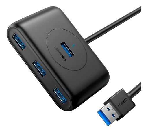 [SEC110579] Hub usb-a 3.0 4 en 1 | 4 puertos usb-a 3.0 (5gbps) | entrada usb-c (pd 5v2a) | cable de 1 metro | indicador led | ideal para transferencia de datos | entrada usb-c para alimentar equipos de mayor consumo | color negro.