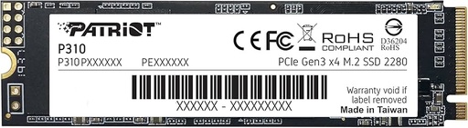 [SSD656] SSD Patriot P310 NVMe, 480GB, M.2, 1.000MB/s Escritura, 1700 MB/s Lectura, PCI Express 3.0