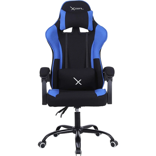 [OFF70907] Sillas gamer negro/ azul x20, tela automotriz, brazos reclinables, piston clase 3 130kg, reclinable 125º, soporte lumbar y cervical, estrella metalica negra