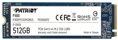 [SSD680] SSD Patriot P300 NVMe, 512GB, M.2, 1200 MB/s Escritura, 1700 MB/s Lectura, PCI Express 3.0
