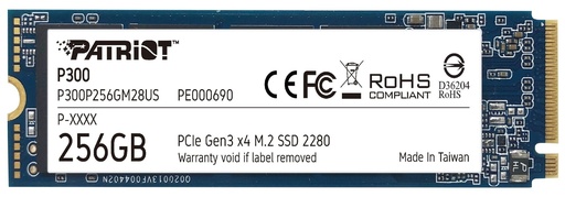 [SSD682] SSD Patriot P300 NVMe, 256GB, M.2, 1100 MB/s Escritura, 1700 MB/s Lectura, PCI Express 3.0