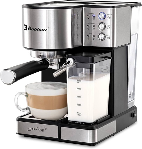 [ELE35928] Cafetera koblenz ckm-1350 en color negro con acero inoxidable prepara café espresso capiccino y late 1350 watts