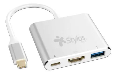 [ACC20124243] Hub 3 en 1 stylos usb c a hdmi + usb 3.0 + usb c con caja gris