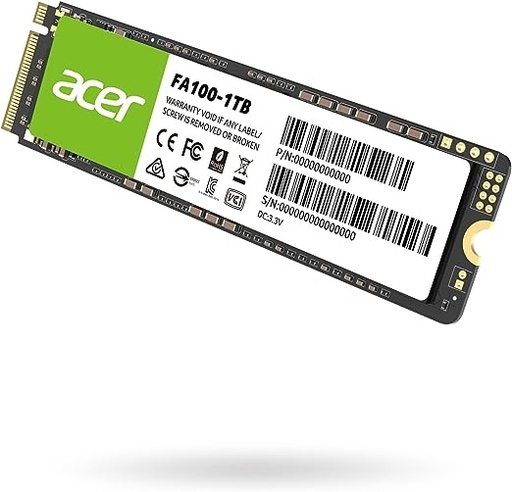[SSD726] SSD Acer FA100 NVMe, 1TB, M.2, 2700 MB/s Escritura, 3300 MB/s Lectura, PCI Express 3.0