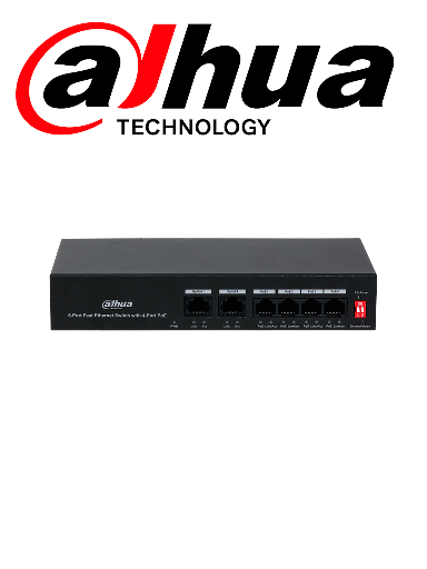 [NET1931] Dahua dh-pfs3006-4et-36 - switch poe de 6 puertos fast ethernet/4 puertos poe 10/100/ 2 puertos uplink 10/100/ 36 watts totales/
