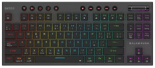 [KNM183228] Teclado Gamer Balam Rush Dominate Expert GK959 LED RGB TKL, Teclado Mecánico, Switch Brown, Inalámbrico, RF Inalámbrico/Bluetooth, Negro, Español