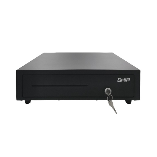 [POS427] Cajon de dinero ghia negro 5 billetes 8 monedas panel frontal protegido con marco metalico