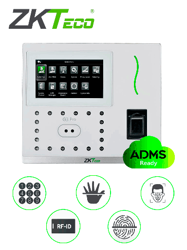 [SEC2889] Zkteco g3pro - control de acceso y asistencia facial y palma / 12000 rostros / 20000 huellas silk id / 20000 tarjetas  id / 6000