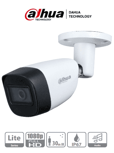 [SEC2956] Dahua hac-hfw1200cmn-a- camara bullet 1080p/ lente de 2.8 mm/ microfono integrado/ 101 grados de apertura/ ir de 30 mts/ ip67/ s