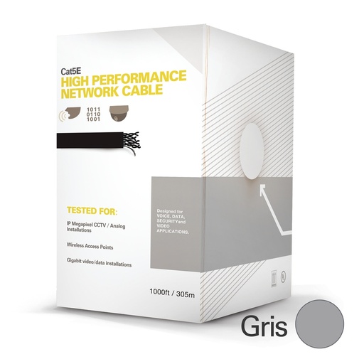 [SEC2986] Bobina de cable de 305 m ( 1000 ft ) cat5e, aleación de cobre y aluminio ( cca ), color gris, uso interior. 