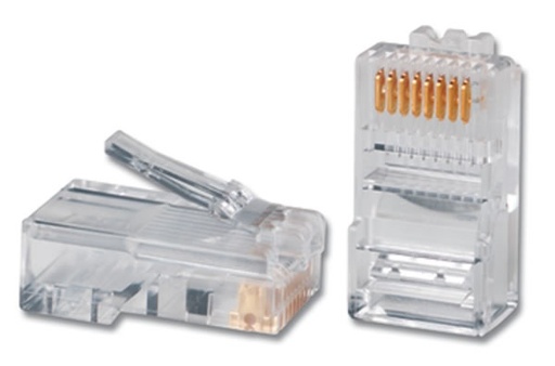 [NET2029] Plug rj45 cat5e, para cable utp calibre 22 a 26 awg, chapado en oro de 50 micras