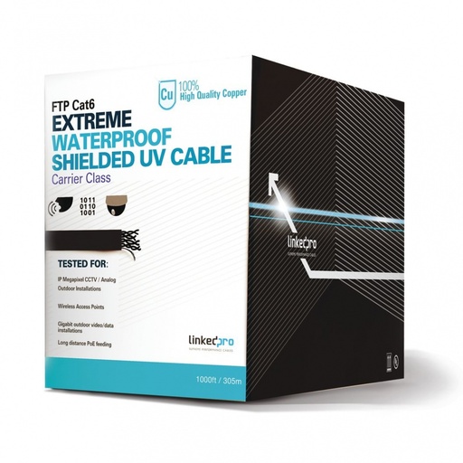 [SEC3183] Bobina de cable de 305 metros cat6+ calibre 23 exterior blindado tipo ftp para climas extremos, ul, color negro,