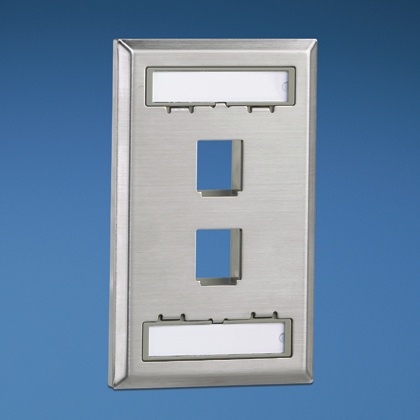 [WIR915] Placa de pared vertical, salida para 2 puertos keystone, con espacios para etiquetas, de acero inoxidable 