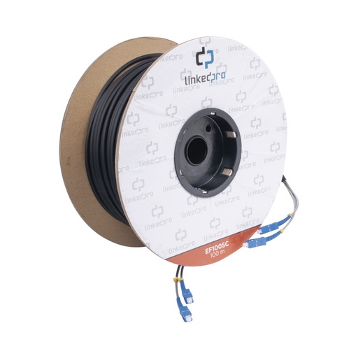 [SEC3428] Carrete de fibra óptica monomodo con conectores sc-sc duplex, reforzada con kevlar, de 100 metros