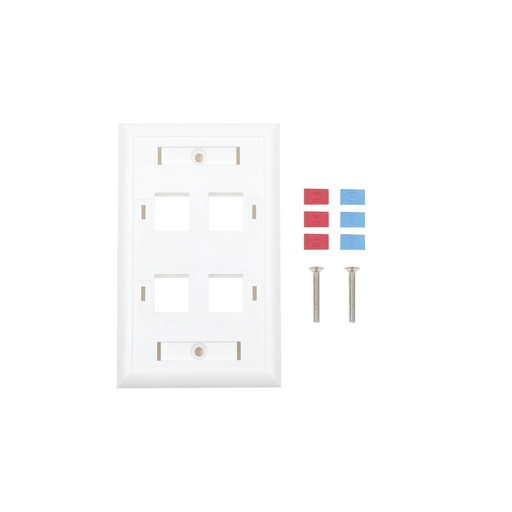 [WIR958] Placa de pared de 4 puertos, keystone, con espacio para etiqueta, color blanco