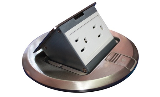 [WIR990] Mini caja de piso redonda acero inoxidable (2 contactos) (11000-12201)
