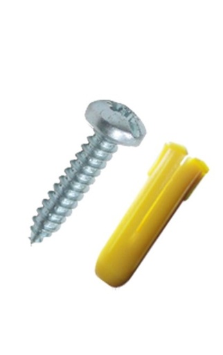 [WIR992] Paquete de 20 taquetes amarillo  1" y 20 tornillos 8mm x 1"