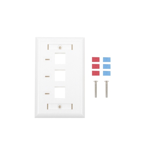 [WIR1008] Placa de pared, de 3 puertos, keystone, con espacio para etiqueta - color blanco