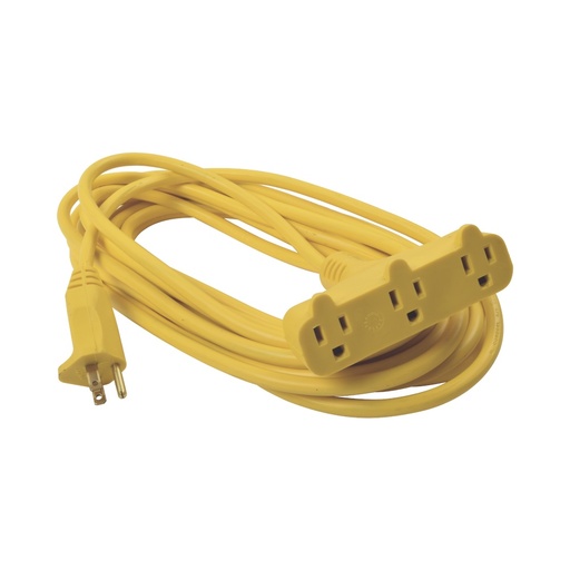 [TOO53] Extensión eléctrica de uso rudo 8 metros, (127vca/ 10a máximo) clavija 3 patas con 3 salida tipo abanico color amarilla.