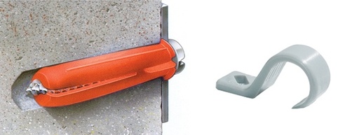 [WIR1124] Kit de 3 grapas, 3 taquetes y 3 tornillos para sujetar conductores redondos o tubo en muro (para tubería de 3/4)  (2105-07240)