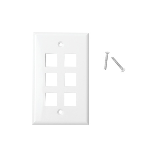 [WIR1129] Placa de pared de 6 puertos, keystone, color blanco 