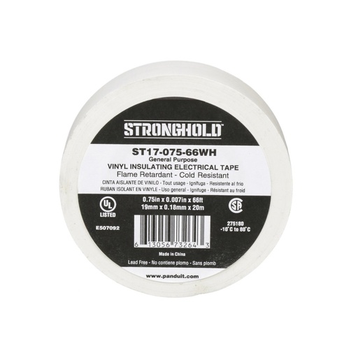 [WIR1151] Cinta Eléctrica para Aislar de PVC Uso General Grosor de 0.18mm 7 mil Ancho de 19mm y 20.12m de Largo Color Blanco