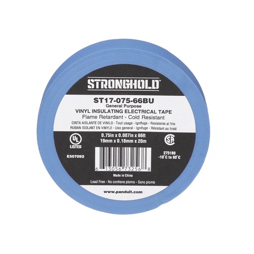 [WIR1161] Cinta Eléctrica para Aislar de PVC Uso General Grosor de 0.18mm (7 mil) Ancho de 19mm y 20.12m de Largo Color Azul