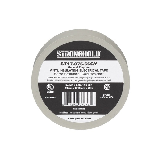 [WIR1163] Cinta Eléctrica para Aislar de PVC Uso General Grosor de 0.18mm (7 mil) Ancho de 19mm y 20.12m de Largo Color Gris