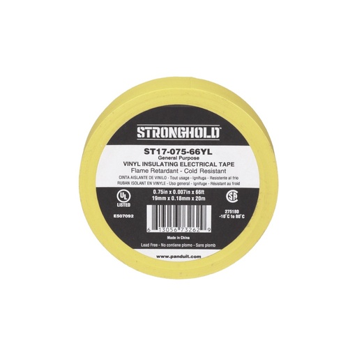 [WIR1171] Cinta Eléctrica para Aislar de PVC Uso General Grosor de 0.18mm (7 mil) Ancho de 19mm y 20.12m de Largo Color Amarillo