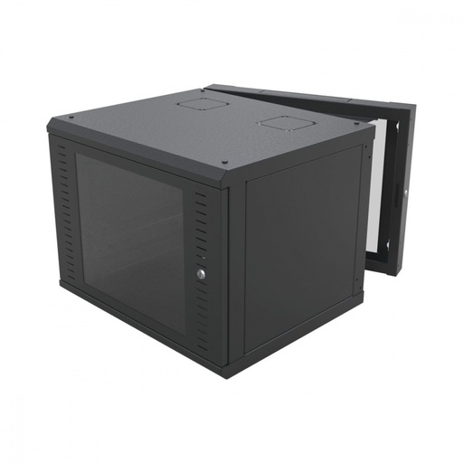 [NET2355] Gabinete abatible de pared (con marco trasero) con rack 19" de 12 unidades. ventana de cristal templado.