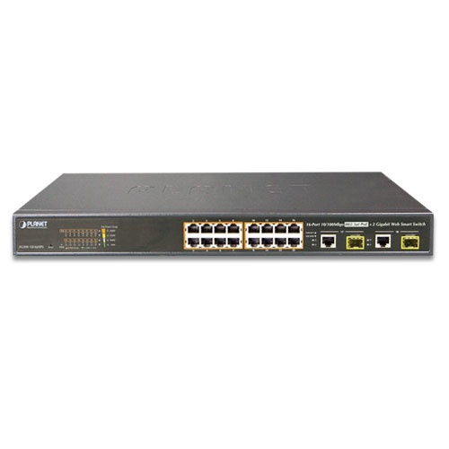 [NET2963] Switch administrable planet fgsw-1816hps / 16 puertos rj45 10/100 auto-mdi/mdi-x / puertos inyector poe 802.3af/at poe + / 2 pue