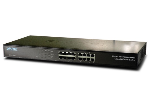 [NET2974] Switch 16 puerto rj45 gigabit ethernet / velocidad de transmisión de 10/100/1000 mbps / planet gsw-1601 / no administrable / aut