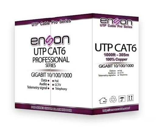 [NET3180] Cable utp cat6 enson 12261g305 serie eco calibe 23 awg cca bobina de 305 metros forro pvc color gris uso interior recomendado pa