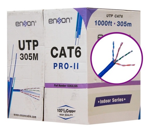 [NET3227] Cable utp cat6 enson 12263l305 serie pro-ii calibe 23 awg 100% cobre de alto rendimiento bobina de 305 metros forro pvc color az