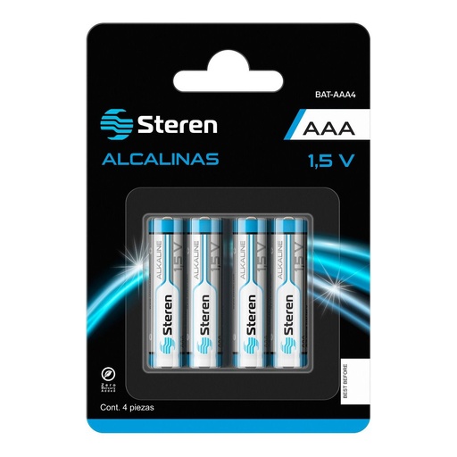 [POW51977] Pilas Steren Alcalinas No Recargables Tipo AAA 1.5V Con 4 Piezas