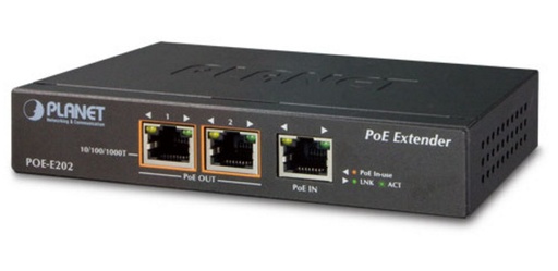 [NET3326] Extensor poe planet poe-e202/  1 puerto rj45 entrada  velocidad de transmision 10/100/1000 mbps recibe poe activa af/at + 2 puer